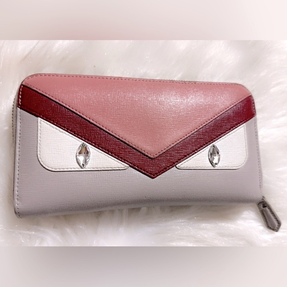 Fendi Pink Crayons Continental Monster Bag Bug Zip Around Wallet 8” x 4” - Picture 3 of 14